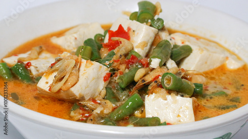 Tumis kacang panjang or stir fried long bean and tofu known as simple asian dish with light and savoury taste.