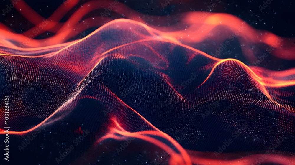 The image is a computer-generated wave with a red and blue color scheme. The wave is depicted as a series of peaks and valleys, with the red and blue colors blending together to create a dynamic The image is a computer-generated wave with a red and blue color scheme. The wave is depicted as a series of peaks and valleys, with the red and blue colors blending together to create a dynamic
