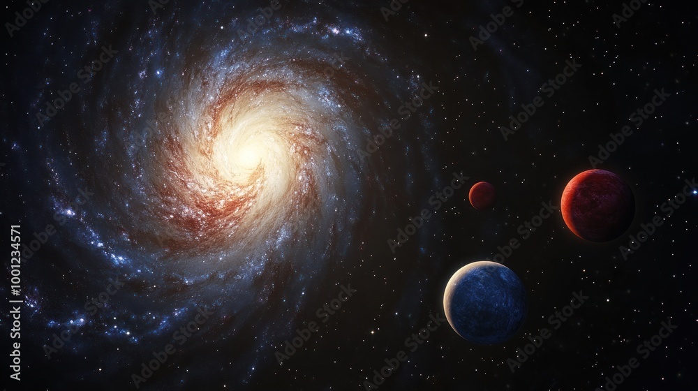Obraz premium Spiral Galaxy with Planets