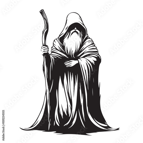 Old Hermit with cloak image vector. Old Hermit Stock Illustrations on white background.