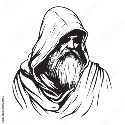 Face Old Hermit  image vector. Old Hermit Stock Illustrations on white background.