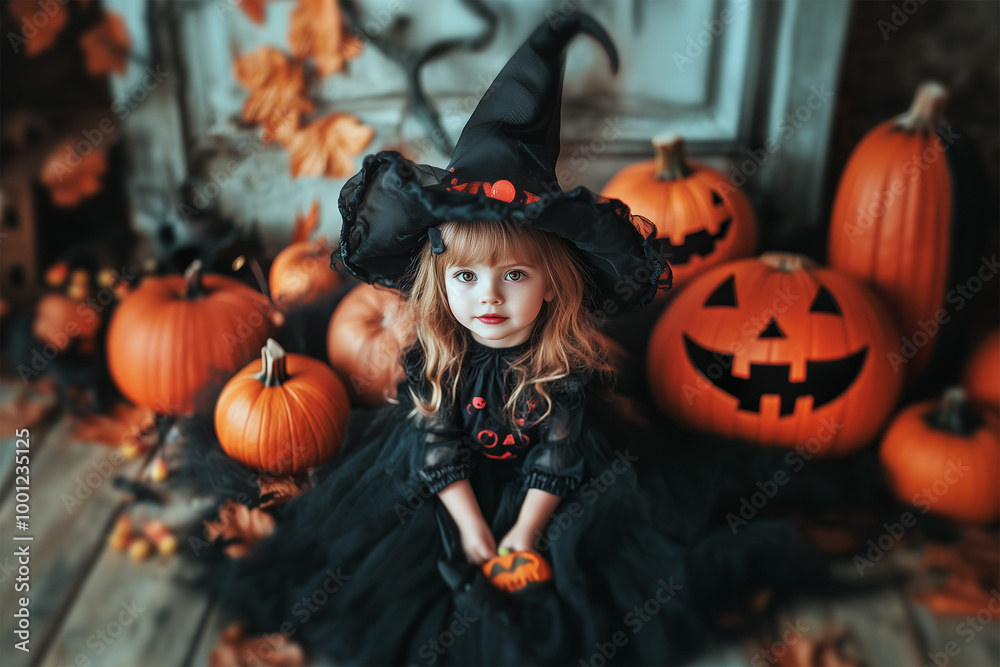 little girl dressed up for halloween party little girl dressed up for halloween party