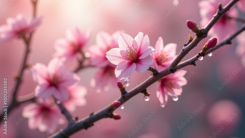 Generative AI, a branch with pink flowers and water drops hanging from it's branches, with a pink background and a pink sky, flowers, a picture, art photography
Generative AI, a branch with pink flowers and water drops hanging from it's branches, with a pink background and a pink sky, flowers, a picture, art photography