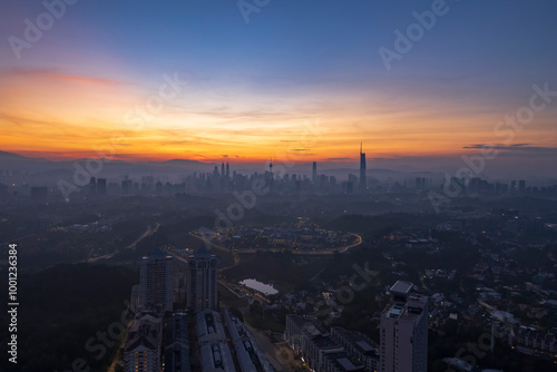 view of kuala lumpur city during sunrise.kuala lumpur is a heart of malaysia