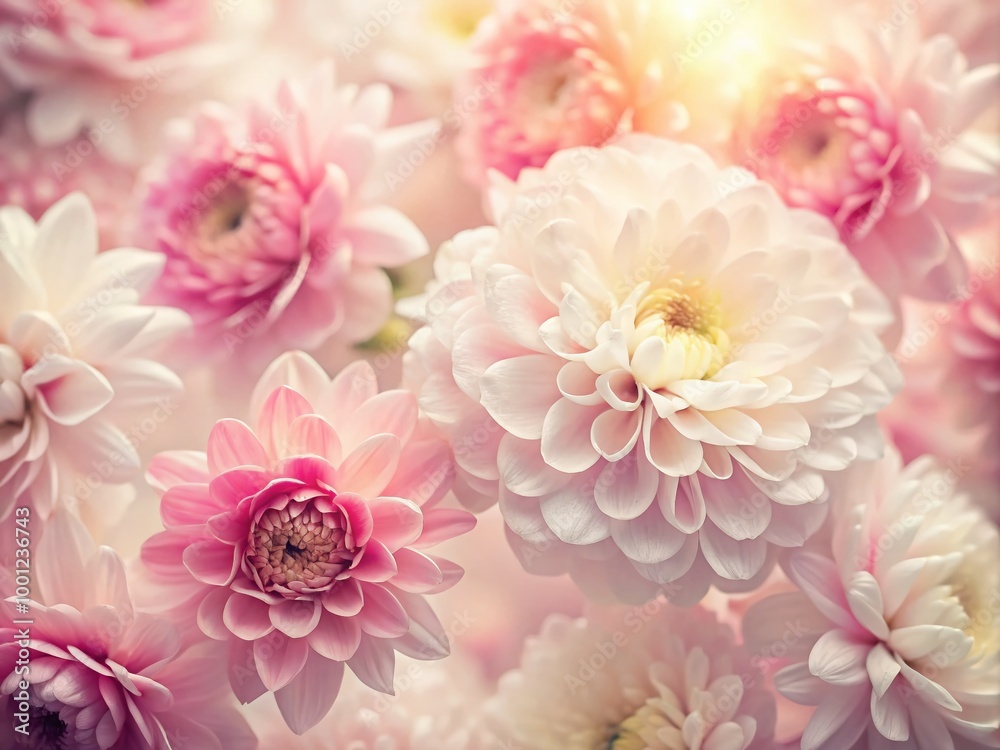 Soft focus pink and white floral pattern fills the frame, creating a whimsical and romantic background with delicate Soft focus pink and white floral pattern fills the frame, creating a whimsical and romantic background with delicate
