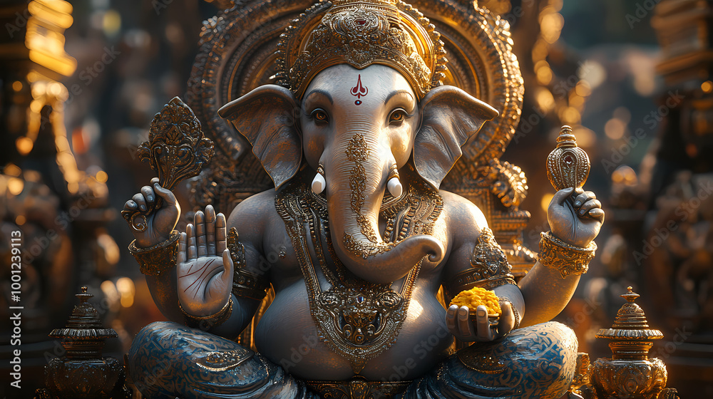 Fototapeta premium A detailed 3D model of Lord Ganesha seated on a beautiful