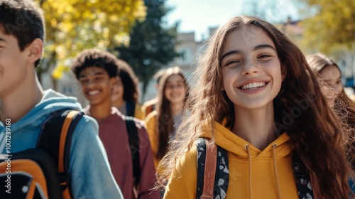 Happy Diverse Teenagers Walking Together in a Park