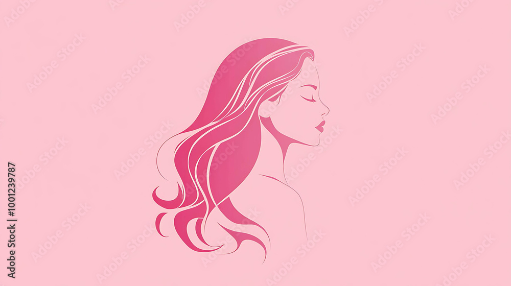 Pink silhouette of a woman with long flowing hair. Pink silhouette of a woman with long flowing hair.
