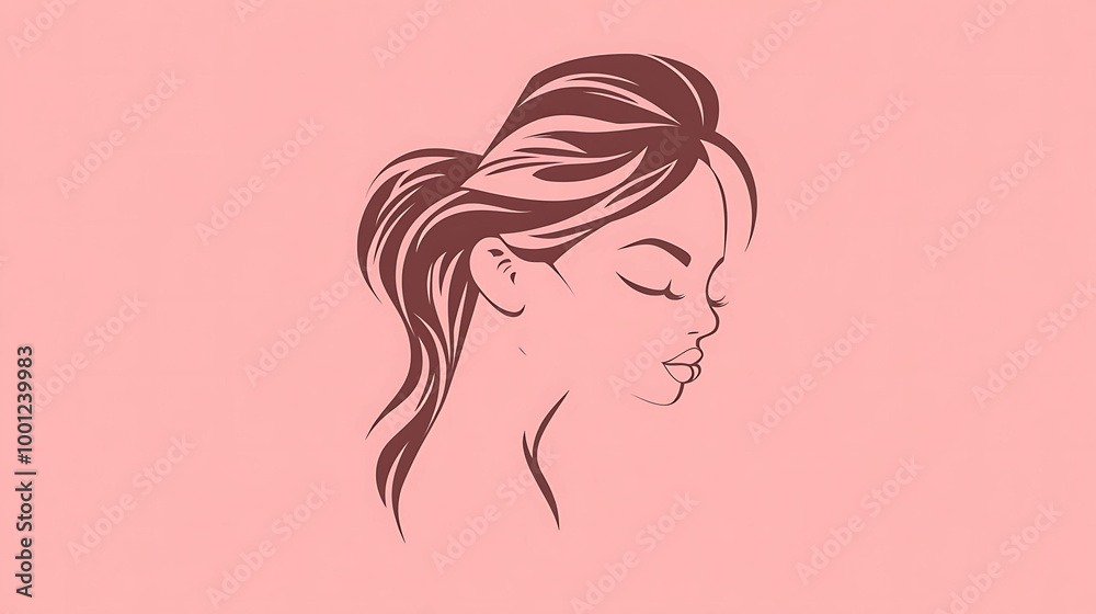 Simple line art illustration of a woman with long hair, closed eyes, and a calm expression. Simple line art illustration of a woman with long hair, closed eyes, and a calm expression.