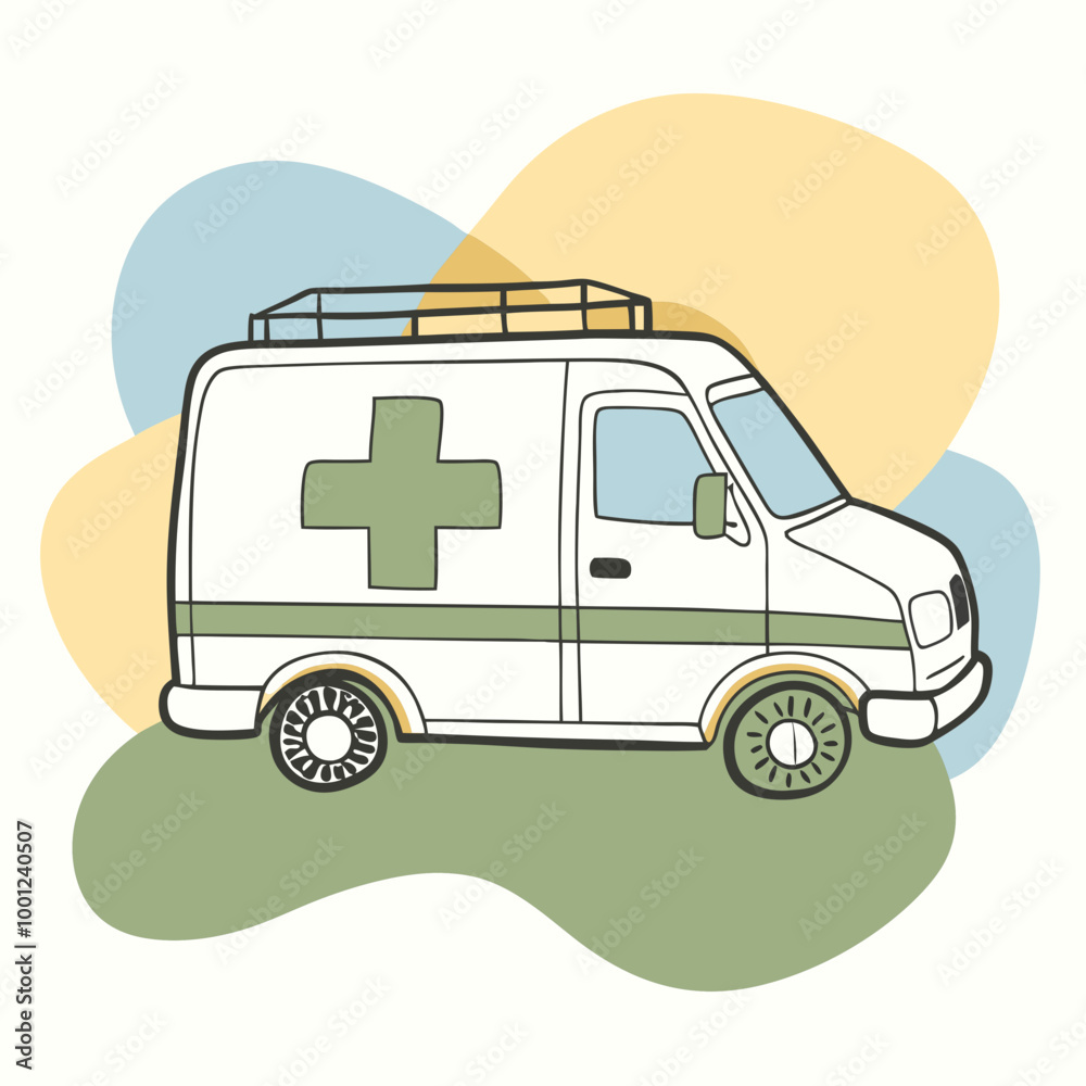 Naklejka premium Ambulance Van Illustration in Minimalist Style with Pastel Background