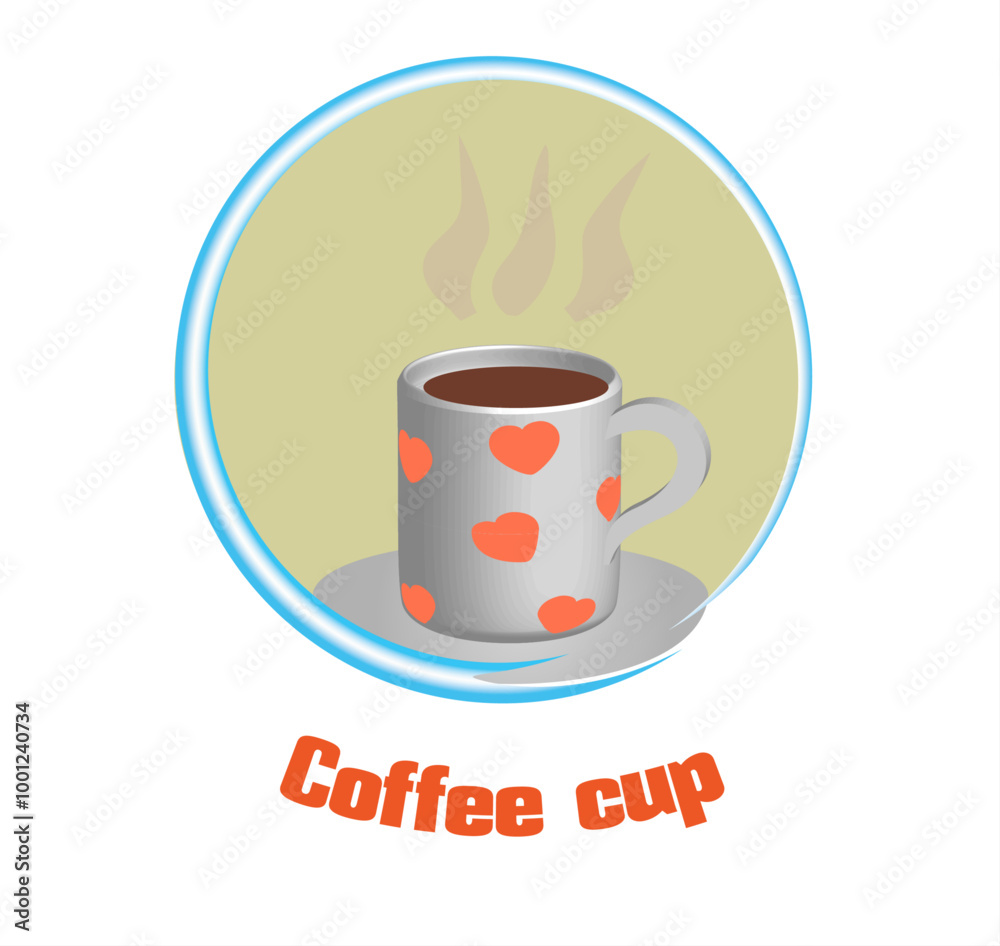 Coffee white color cup with shape hearts on its surface. Icon vector illustration isolated on white. Coffee white color cup with shape hearts on its surface. Icon vector illustration isolated on white.