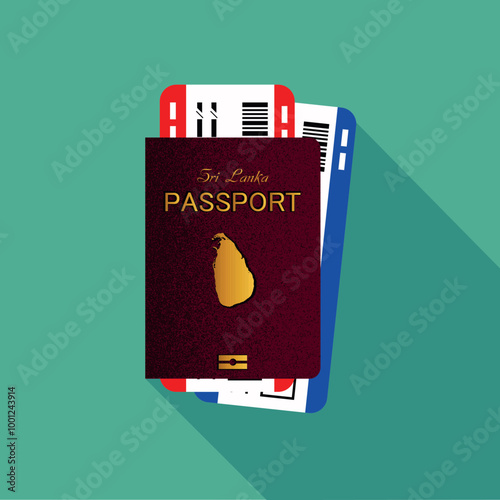 Vector passport with tickets. Air travel concept. Flat Design citizenship ID for traveler isolated. Blue international document - Sri Lanka