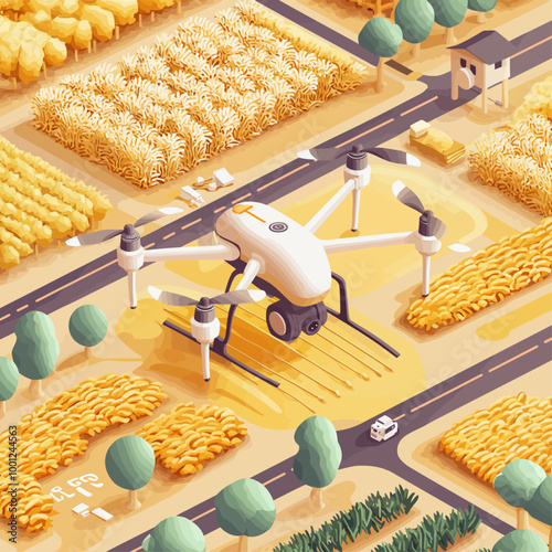 AI in Agriculture, Isometric Smart Farm Illustration