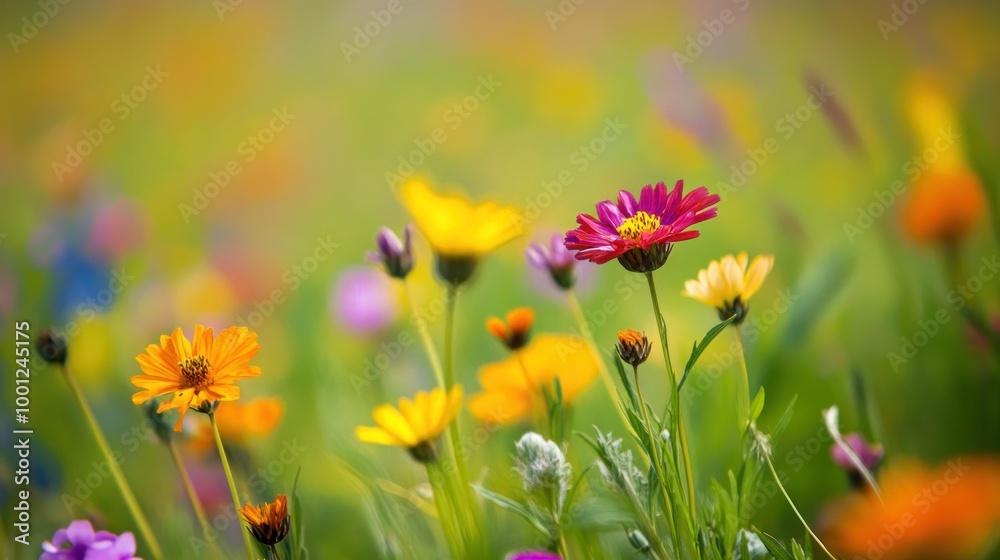 Fototapeta premium Vibrant Wildflowers Blooming in a Colorful Spring Meadow