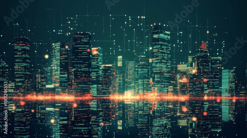 Wallpaper Mural Futuristic city skyline generated by artificial intelligence, in vector format.  Torontodigital.ca