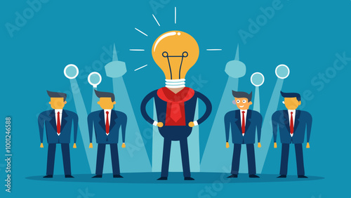 Be different, leadership individuality or unique candidate, courage or determination to success, freedom, stand out from other, freedom or creativity concept, businessman with bright lightbulb head.