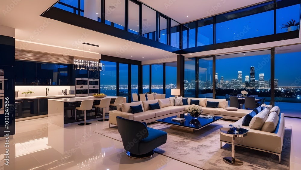 Beautiful living room interior in new luxury home with open concept floor plan