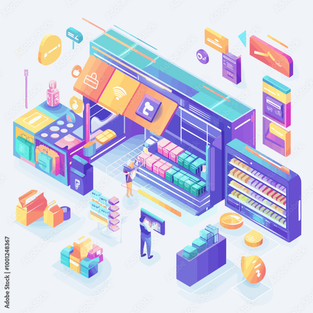 AI Product Suggestions Vector Isometric Illustration AI Product Suggestions Vector Isometric Illustration