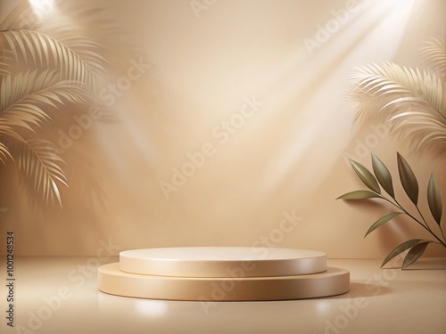 Soft, warm beige background with subtle texture, providing a clean and calming atmosphere for product showcases, photo