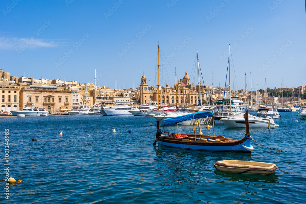 Boats and yachts in the harbour in the Three Cities near Valletta, Malta Boats and yachts in the harbour in the Three Cities near Valletta, Malta