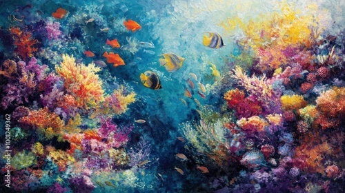 Vibrant Underwater Coral Reef with Colorful Tropical Fish