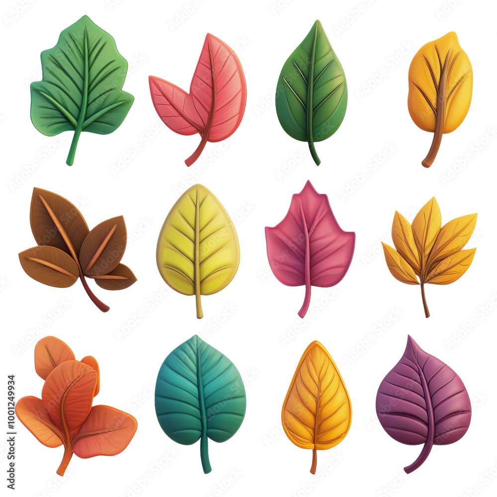 Obraz premium 3D leaves, each isolated on a white background