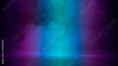 Futuristic empty neon Halloween background or wallpaper, purple and dark scene blue gradient, colorful Abstract high tech light, spooky night with smoke float up, asphalt floor, studio product