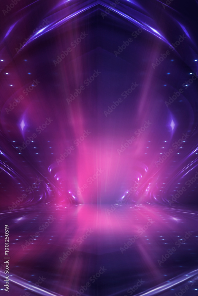 Fototapeta premium Dark abstract background. Empty neon stage with rays.