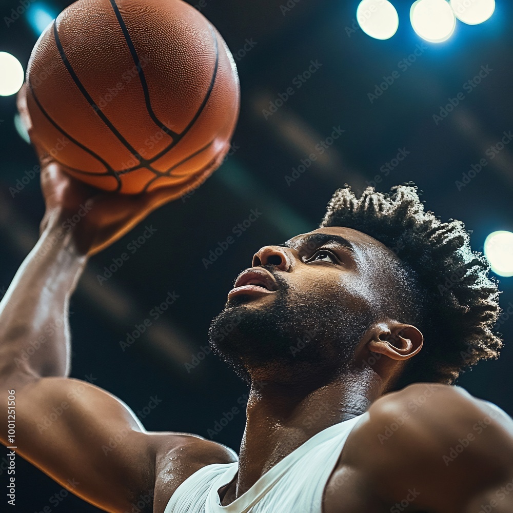 Intense Focus: Basketball Player Making Half Court Shot in Challenging Game Moment