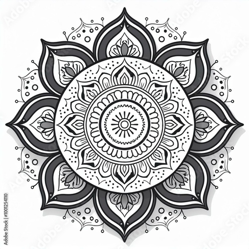 Mandala art design also called rangoli, decorative elements on white background