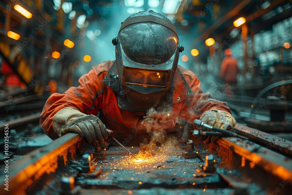 Metal welder and steel worker in factory, specializing in metal structures and repair services. Metal welder and steel worker in factory, specializing in metal structures and repair services.