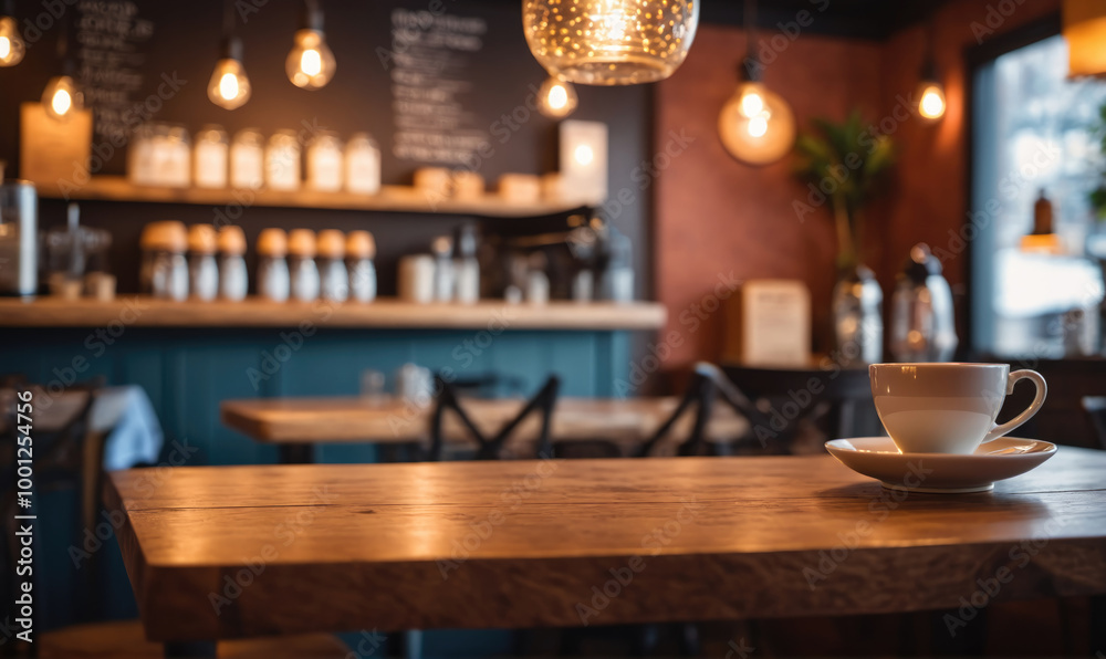A cup of coffee sits on a table in a cafe A cup of coffee sits on a table in a cafe