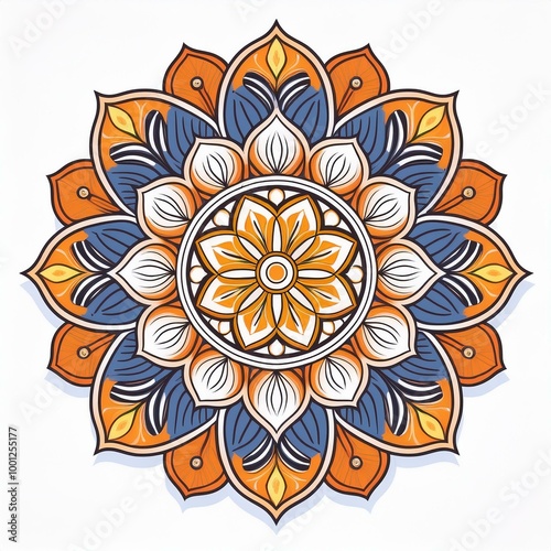 Mandala art design also called rangoli, decorative elements on white background