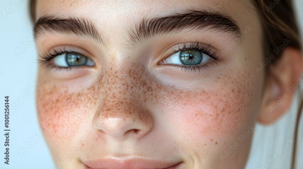 A close-up of a teenager with oily skin, blackheads visible After following a dermatologist's skincare advice, the skin is clear, with even texture and a radiant glow