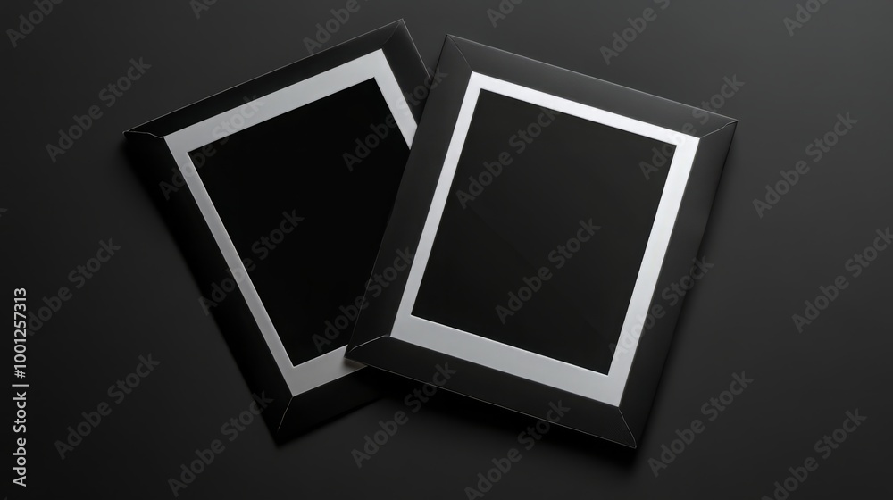 elegant display of two black picture frames on a black background for modern decor and minimalist design elegant display of two black picture frames on a black background for modern decor and minimalist design