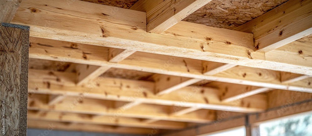 Wooden Beams and Joists in a New Construction Wooden Beams and Joists in a New Construction