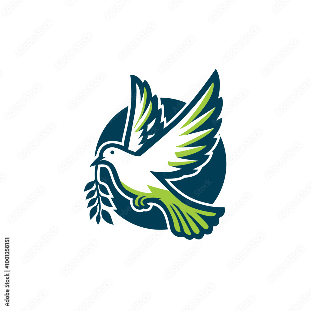 Obraz premium Flying Dove Pigeon With branch On Mouth Logo Design