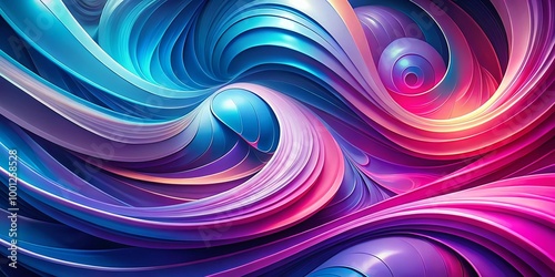 Vibrant, abstract background featuring swirling shapes and lines in shades of pink, blue, and purple, evoking a sense