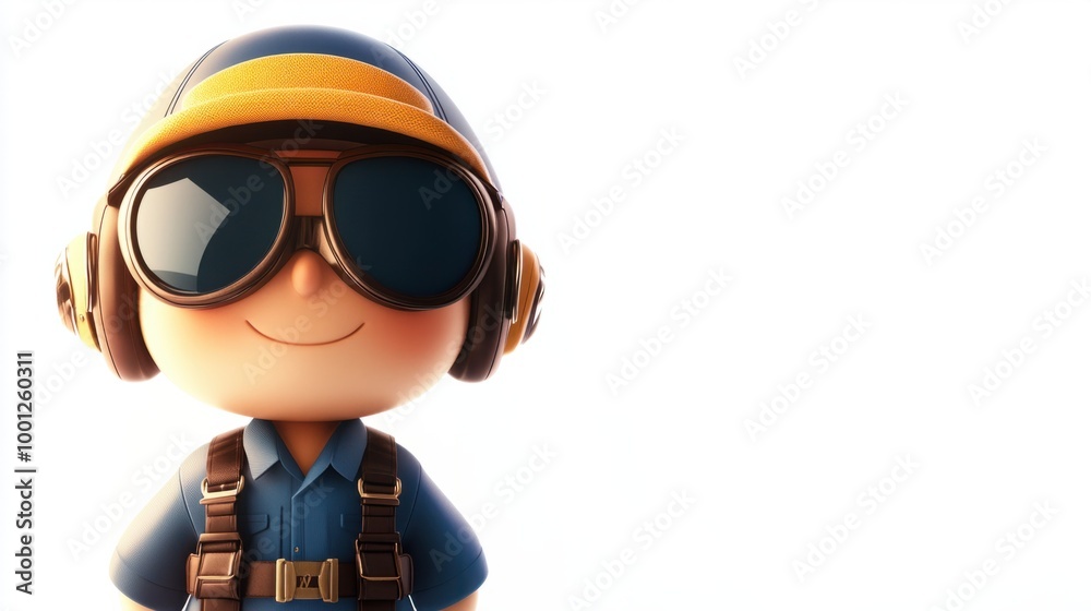 Cute pilot cartoon character with a cap and aviator sunglasses, ready for takeoff, isolated on a clean white background. Cute pilot cartoon character with a cap and aviator sunglasses, ready for takeoff, isolated on a clean white background.