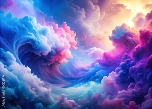 Vibrant abstract gradient background with swirling clouds of blue, purple, and pink hues, evoking a sense of freedom,