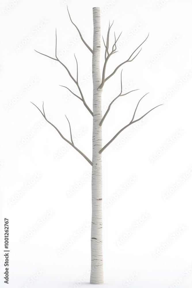 Fototapeta premium Isolated White Birch Tree on Bright Background