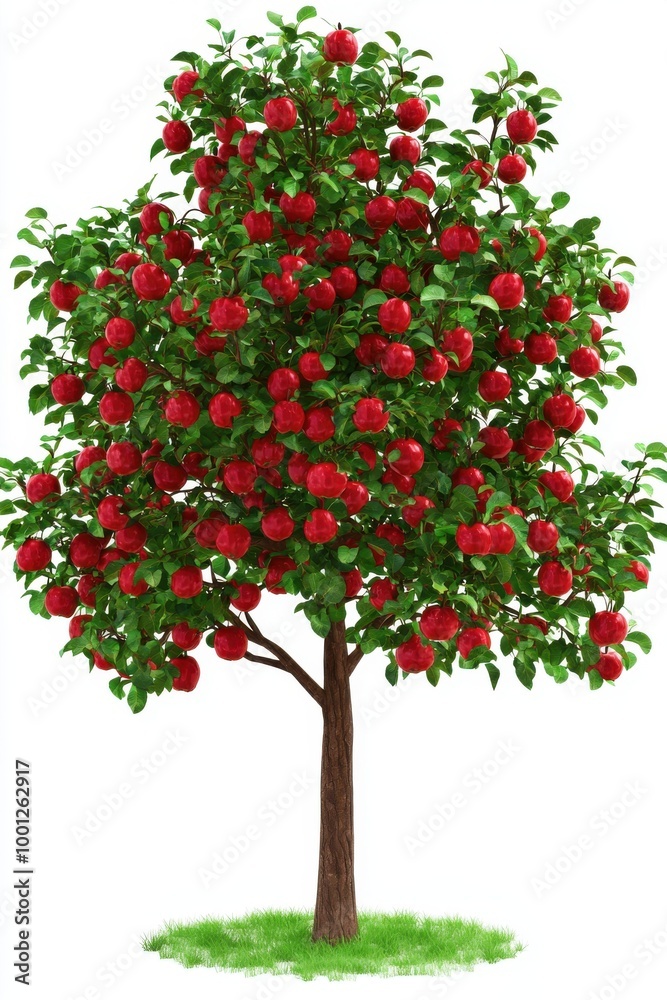 Ripe Red Apples on Isolated Tree with White Background Ripe Red Apples on Isolated Tree with White Background