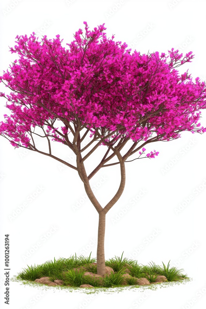 Obraz premium Isolated Pink Plum Tree with Blossoms on White Background