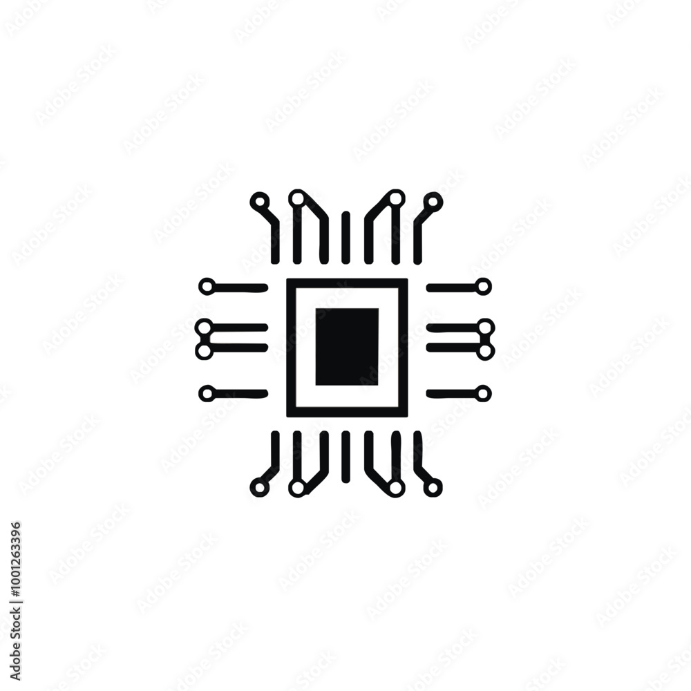 Minimalist Microchip Icon in Black and White Representing Circuit Board Technology Minimalist Microchip Icon in Black and White Representing Circuit Board Technology