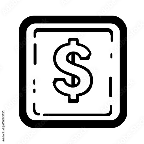 Dollar Symbol Icon in Black and White Line Art for Financial and Money Representation