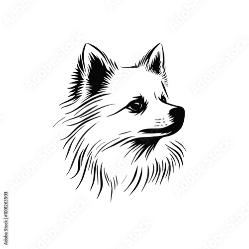 Line Art Portrait of a Fluffy Dog
