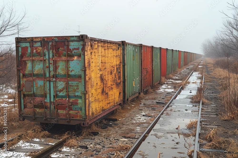 Freight train cars on parallel tracks a scene of industrial charm with weathered containers Freight train cars on parallel tracks a scene of industrial charm with weathered containers