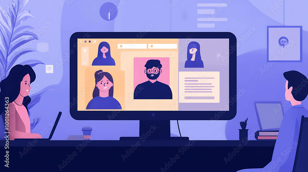 A group of people on a video call, interacting and collaborating online. A group of people on a video call, interacting and collaborating online.