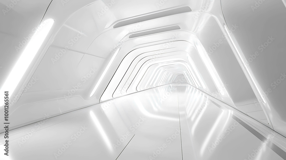 Abstract futuristic corridor with white walls and bright lights. Abstract futuristic corridor with white walls and bright lights.
