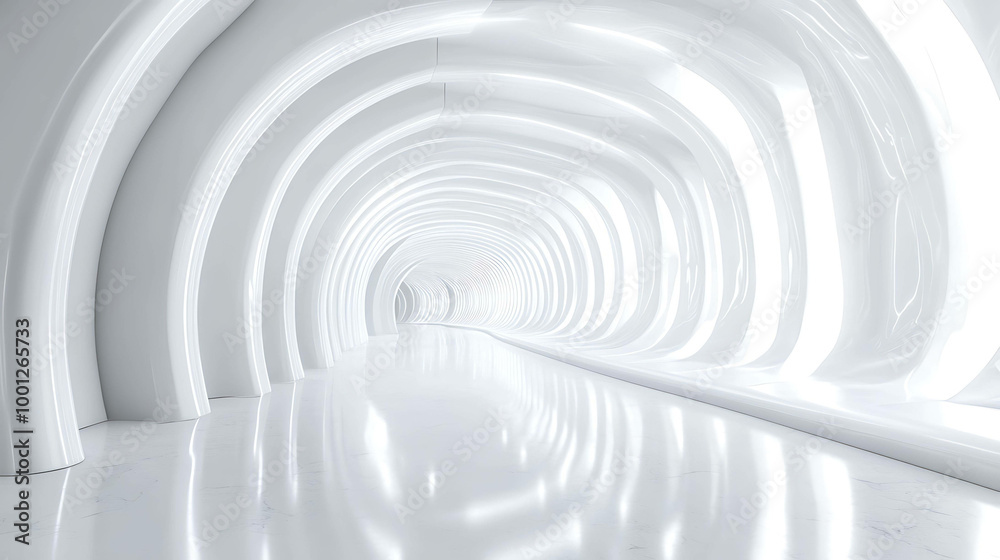 Fototapeta premium Abstract white tunnel with a bright light at the end.